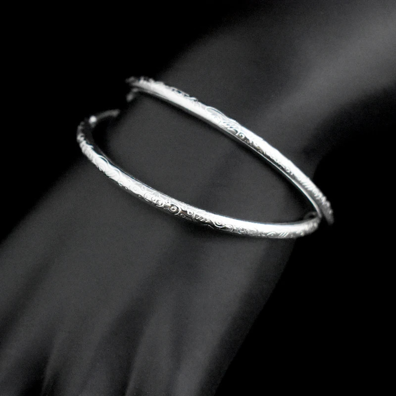 Fashionable ultra-thin two-piece silver plated open bracelet with classic floral pattern silver cuff bracelet womens jewelry gift 241007