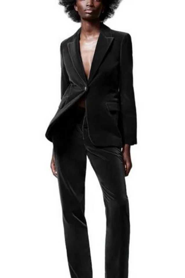 Womens two-piece pants custom two-piece set velvet womens business set formal pants wedding evening dress womens jacket Trouser S W241009