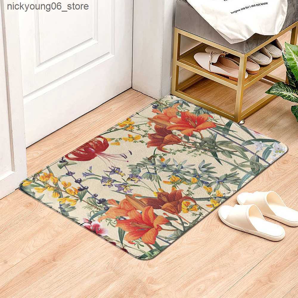 Non-Slip Bath Mats Beautiful Flowers Entrance Door Floor Mat Door Mat Non-Slip Foot Pad Home Welcome Carpet For Hallway Bath Kitchen Doormat L240910