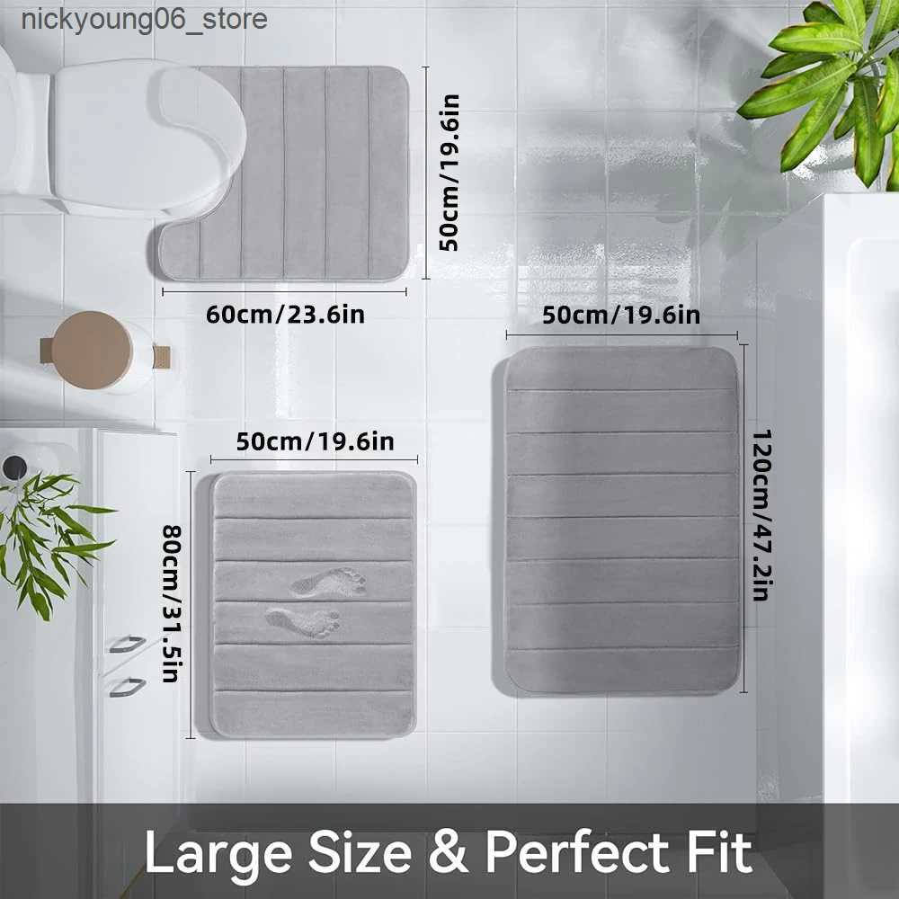 Non-Slip Bath Mats 3 Pcs Bathroom Rug Set Soft Foot Mat Absorbent Memory Foam Dry Fast Non-slip Floor Kitchen Shower Room Doormat Toilet Floor Mat L24