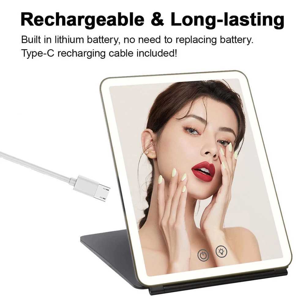 New makeup mirror with 10X magnifying glass 72 LED light makeup mirror 3-color light travel mirror compact makeup folding mirror W240813