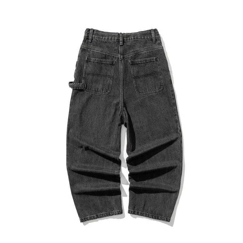 Trendy Classic Black Blue Solid Men Jeans Baggy Casual Pants Wide-leg Straight Loose Denim Trousers Streetwear Hip Hop PantX241009