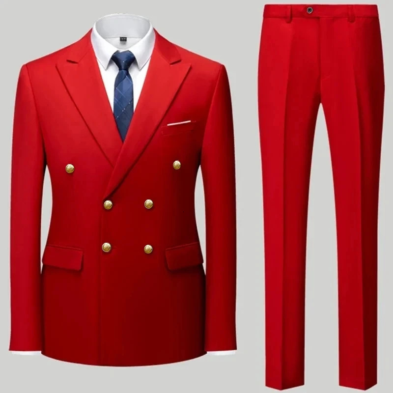 mens casual boutique double corset mens/mens business suit jacket pants 2-piece set 241009