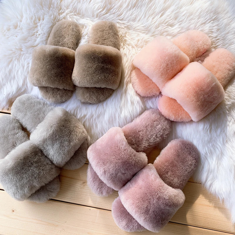100% natural sheepskin winter warm fur slider for womens home shoes indoor slider wool slider for womens leisure slider 241007