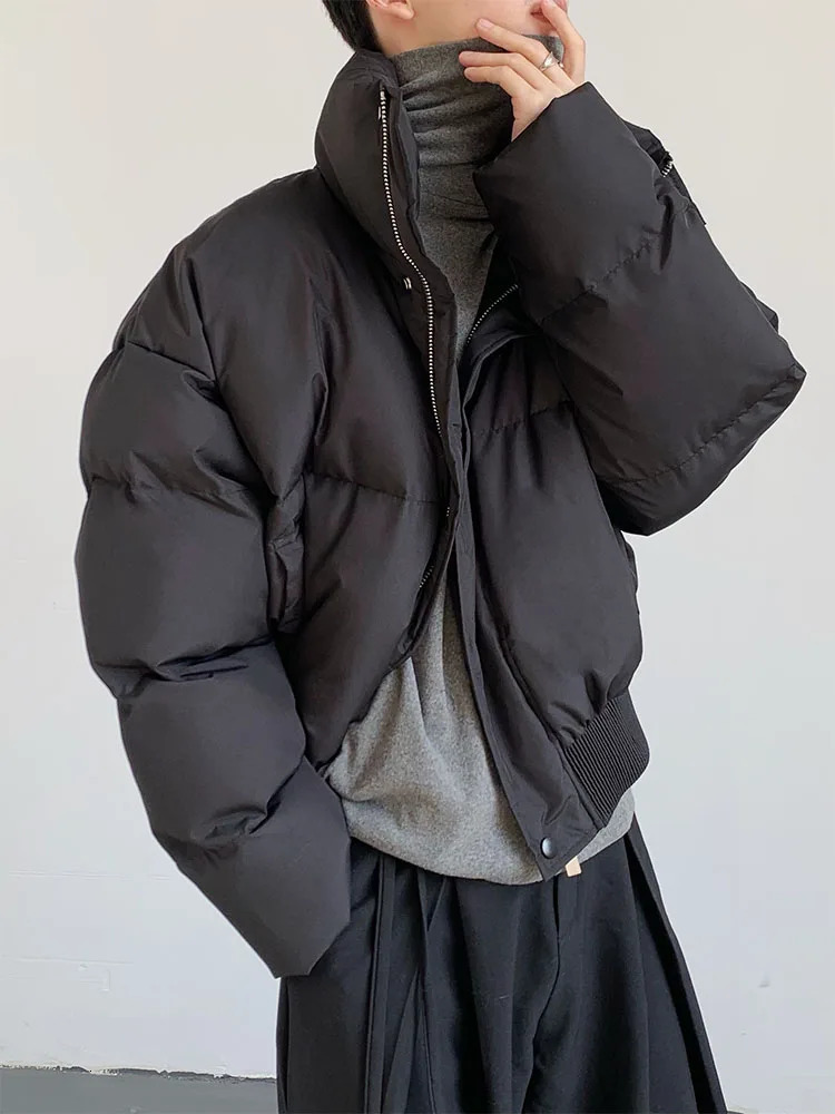 Short Parkas mens retro chic street fashion minimalism Korean autumn basic unisex jacket rack collar Gothic 241007