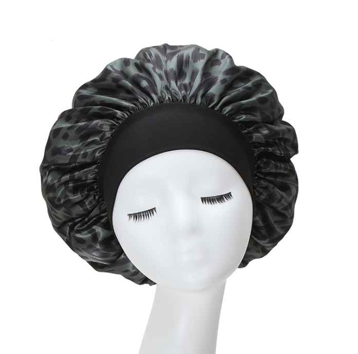 Women Wide Stretch Silk Satin Leopard Print Bandana Night Sleeping Turban Hat Headwrap Bonnet Chemo Cap Hair Accessorie