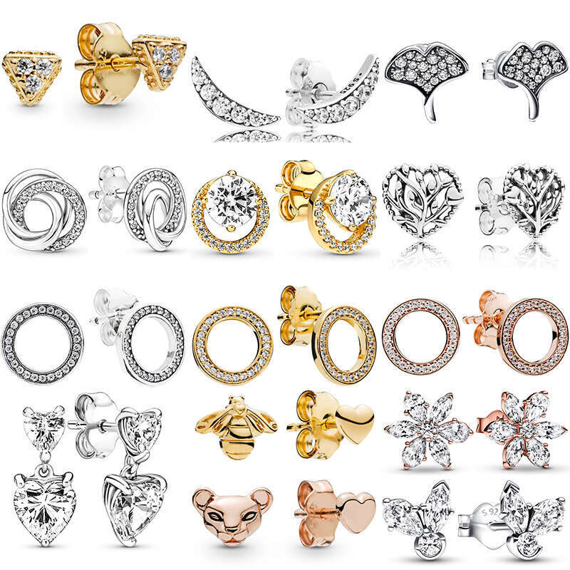 925 Sterling Silver Stud Earrings Bee Herbarium Cluster Heart Family Hoop Earring For Women Making Wedding Party Jewelry Gift