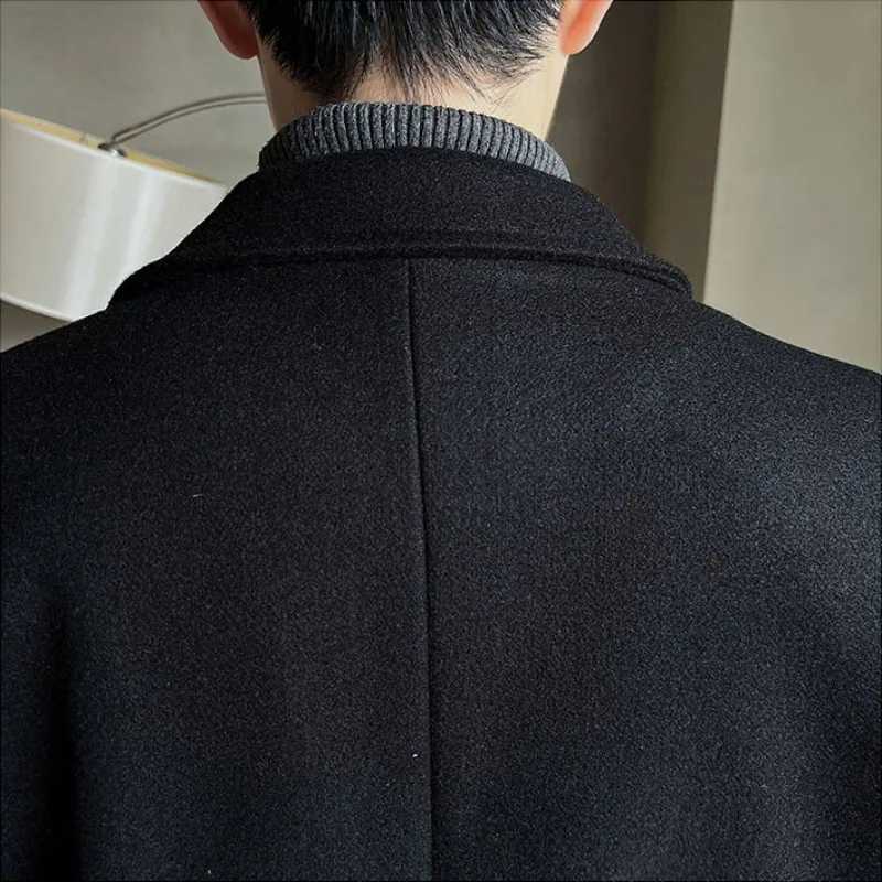 Trend Mens Autumn and Winter Mid Length Solid Color High Quality Woolen Coat Business Casual Turn-down Collar Mens Top LX241010