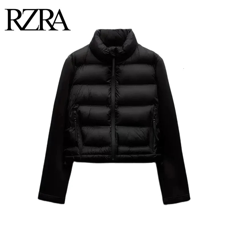 RZRA autumn womens clothing 2024 versatile standup collar slim stitching short cotton jacket for women 240930