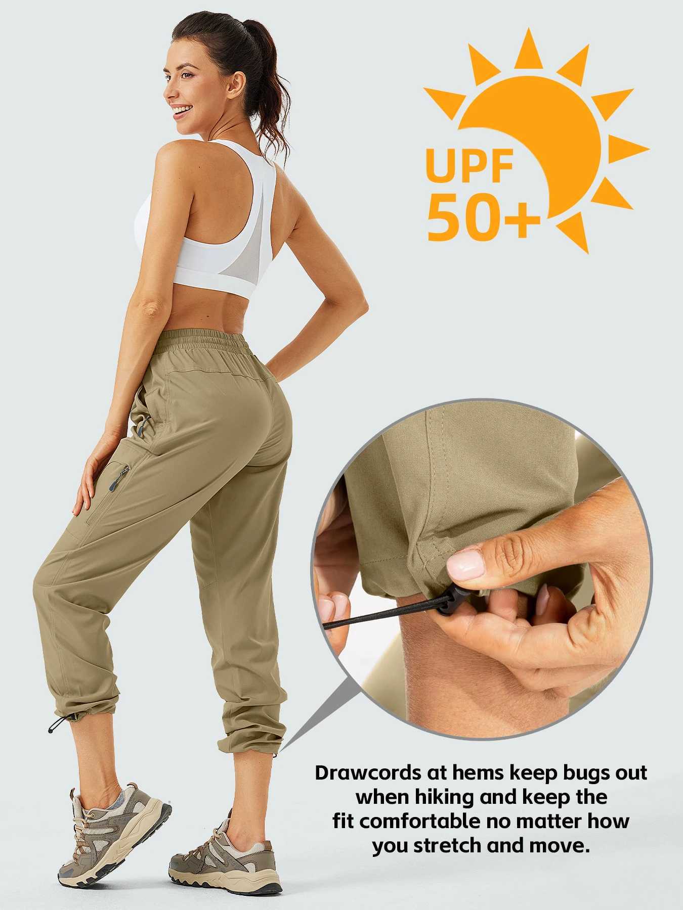 Womens hiking pants quick drying UPF 50 travel golf pants lightweight camping work pants zipper pocket W241009