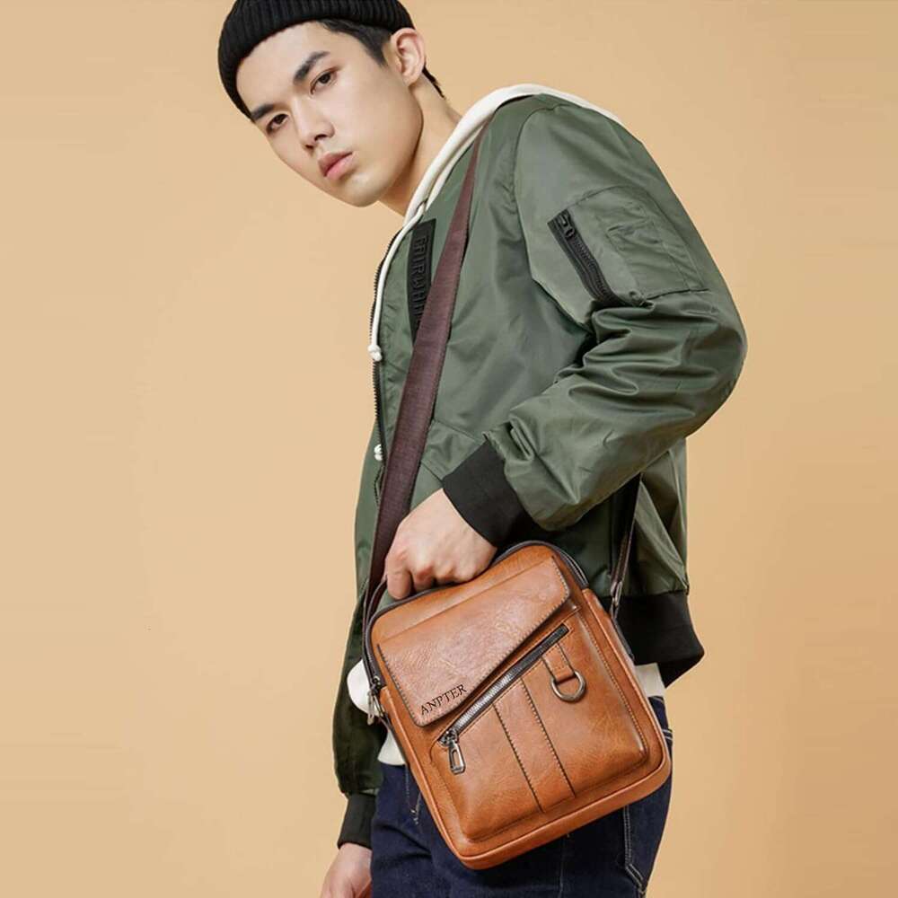 Messenger Bag for Men Crossbody Shoulder Purse Small Vintage PU Leather Satchel Pouch Side Crossover Handbag