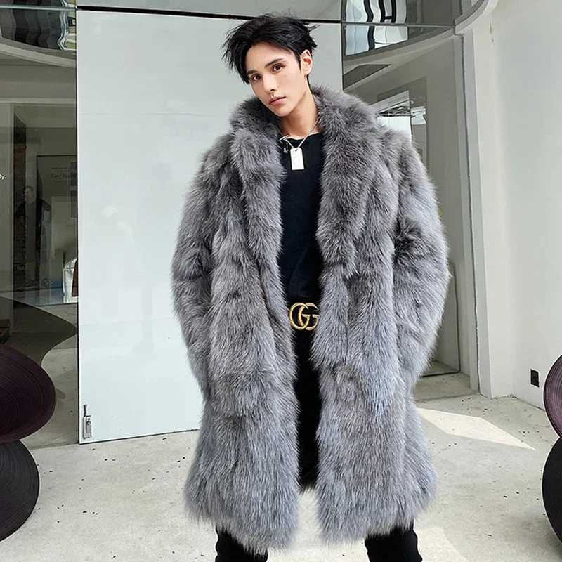 Autumn and winter fur coat jacket thick mens collar warm and luxurious faux fur black park Bontjas mens fur coat jacket outerwear jacket W241009