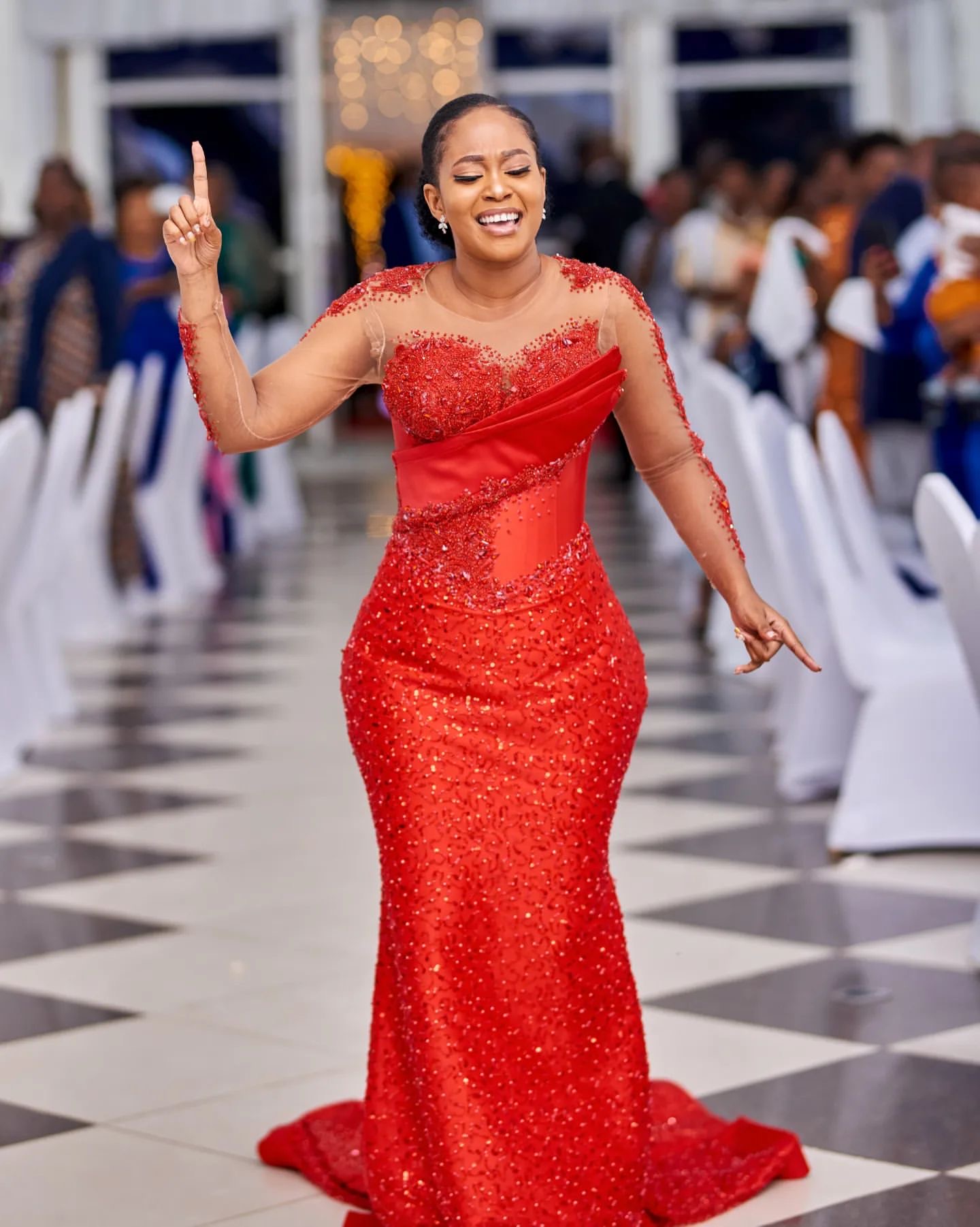 Aso Ebi 2024 Red Mermaid Prom Dresses Sequined Lace Beaded Full Sleeves Evening Formal Party Second Reception Birthday Gowns Dress For Special Occasio