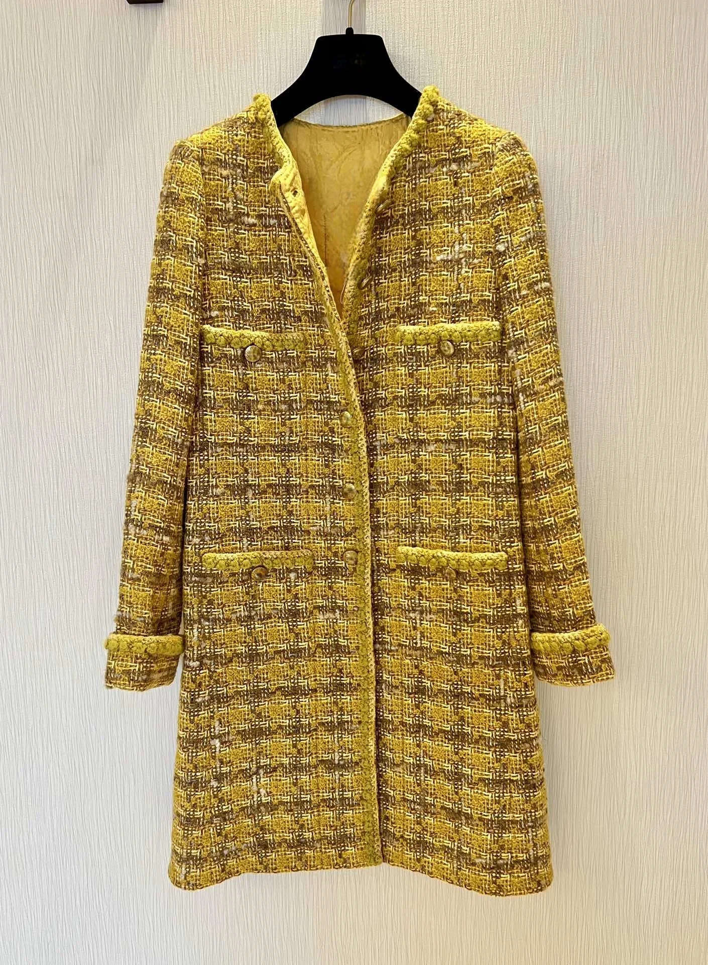 Womens round neck long sleeved plaid tweed coat jacket Female Clothing Woman Clothes Jacket 240930