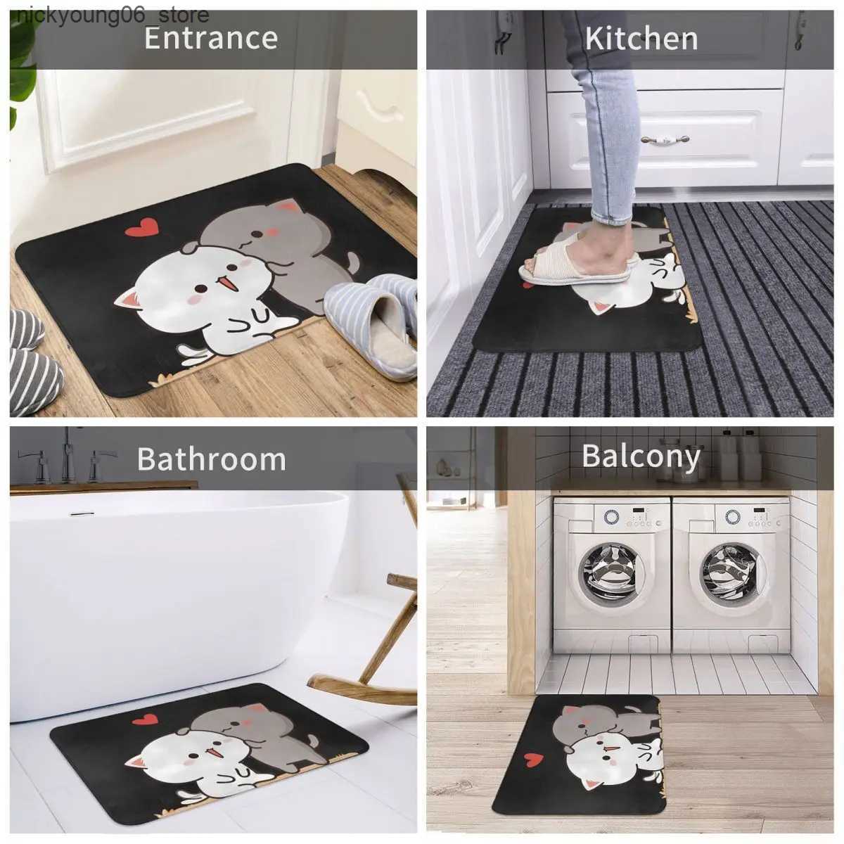 Non-Slip Bath Mats Peach And Goma Welcome Bath Mat Cartoon Cat Velvet Soft Toilet Mat Kitchen Shower Door Anti Slip Floor Mat Custom Bathroom Rug L240