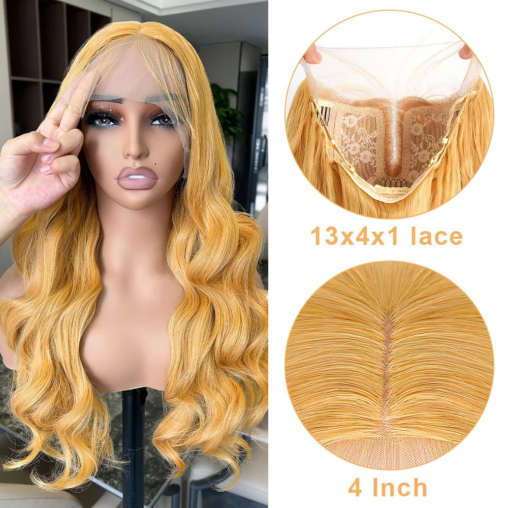 Honey blonde high gloss lace wig 13X4 synthetic lace front wig suitable for female body shedding before waves baby hair wig lace closure 241007