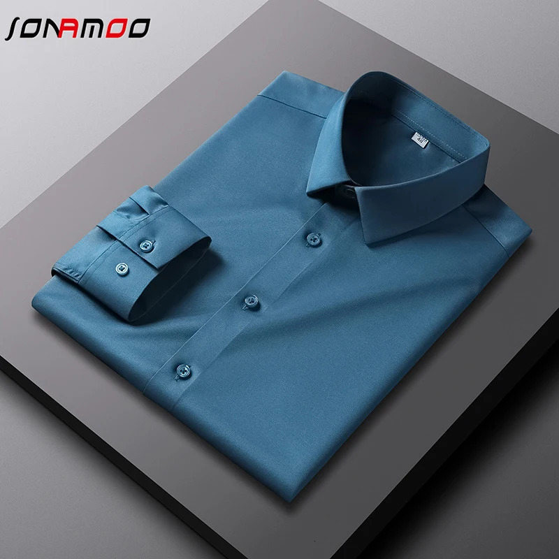 Mens Casual and Fashionable Long Sleeved Solid Color Shirt Non Ironing and Wrinkle Resistant Business Top 241010