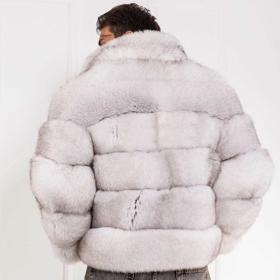 Real Fur Coat Mens Natural Fox Fur Coats Transition Collar Luxury Winter Mens Coat High Quality Warm Blue Fox W241009