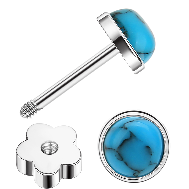 TUPMI Handmade Turquoise Stud Earrings for Sensitive Skin Hypoallergenic Women Flat Back Nap Earrings Studs 20G Screw Back Cartilage Stud Earrings Sil