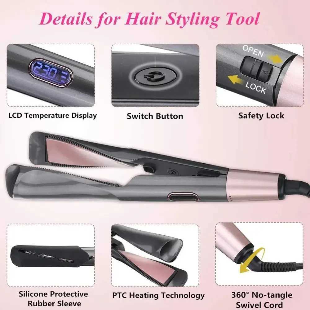 2 In 1 Twisted Hair Straightener and Curler Professional Flat Iron 3D Concave And Convex Titanium Plate Ionic Curling IronXJ241010