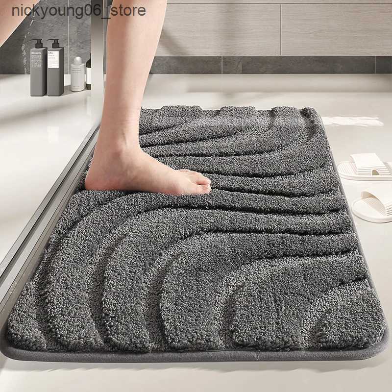 Non-Slip Bath Mats Bathroom Mat Flocked Quick-Drying Anti-Slip Simple Thicken Large Capacity Absorbent Water Bath Rug Soft Bathtub Side Carpet Mats L2