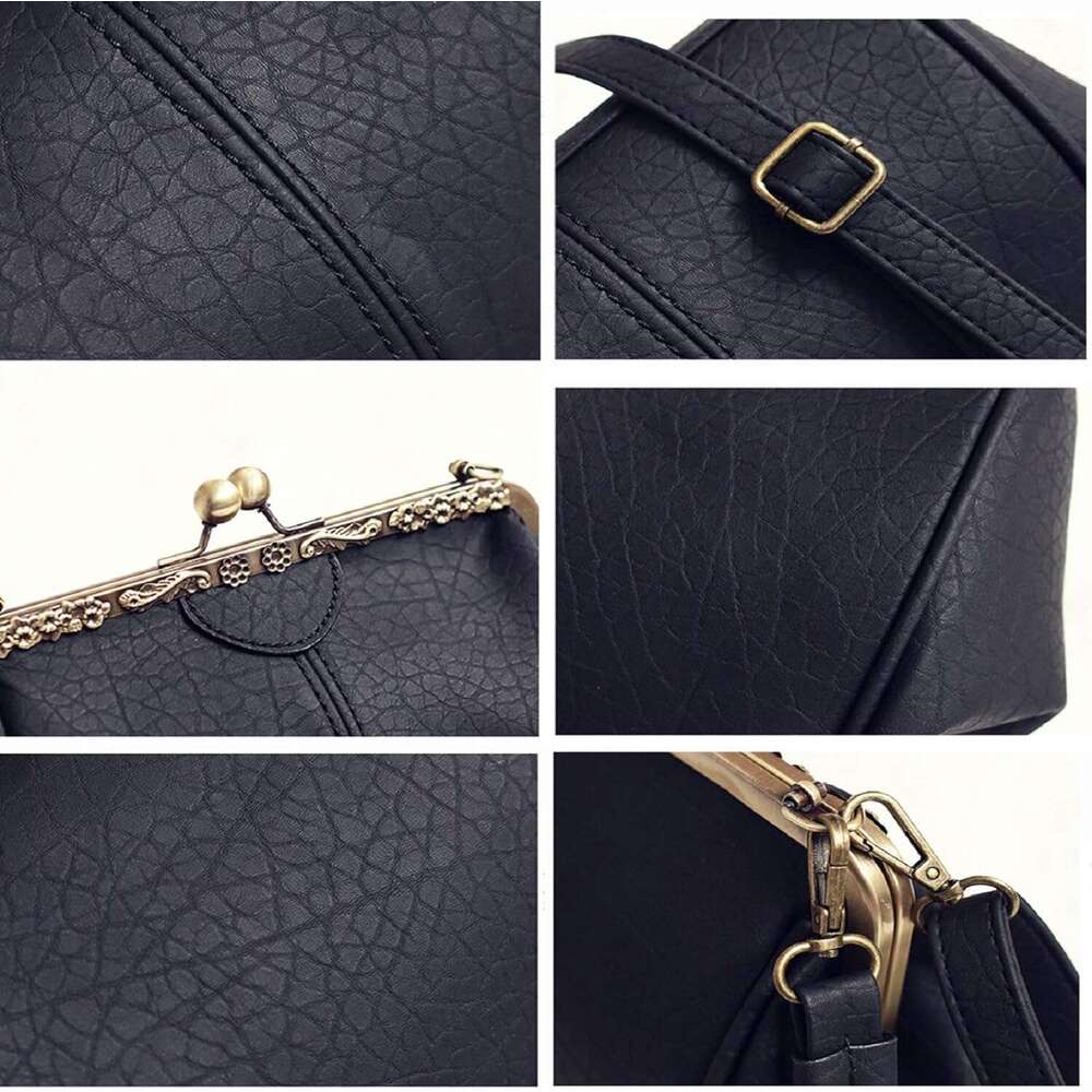 Women Wedding Vintage Pu Handbag - Kiss Lock Antique Minimalist Purse