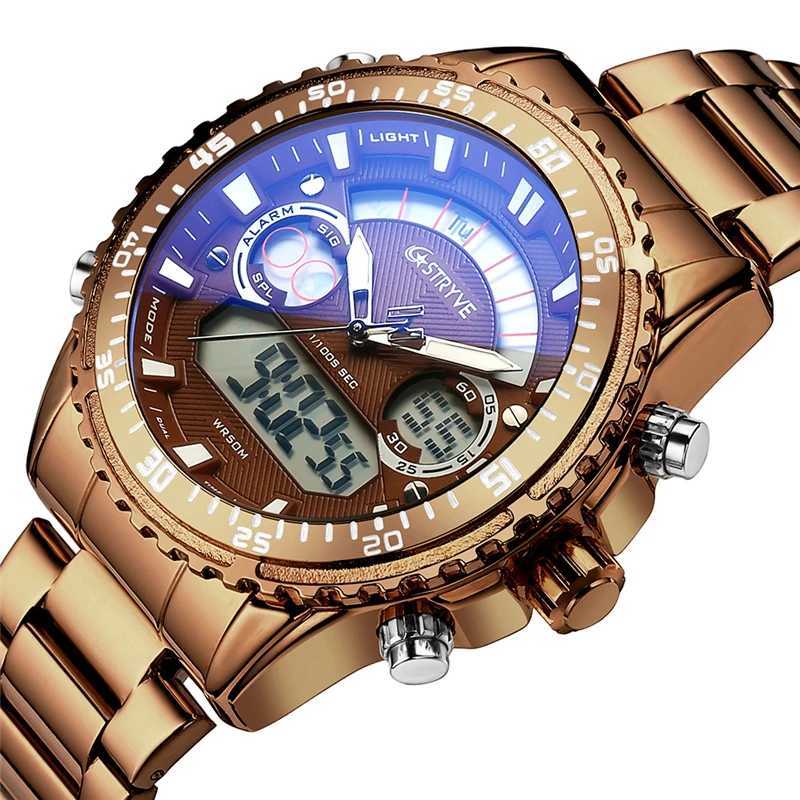 2023 New Stryve 8020 Luxury Men Watch Stainless Steel Dual Display Waterproof Quartz Digital Sports Watch reloj hombreX241010