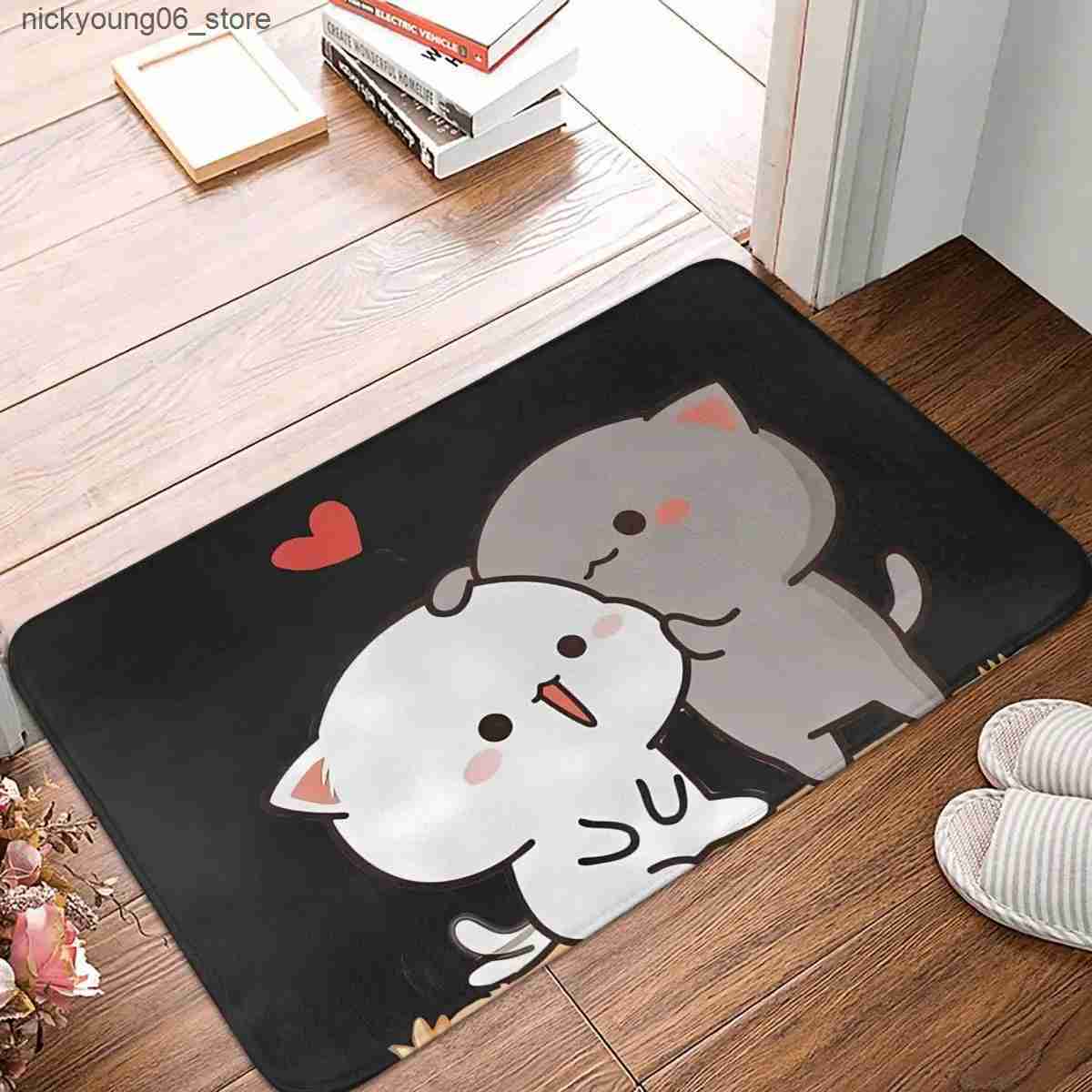 Non-Slip Bath Mats Peach And Goma Welcome Bath Mat Cartoon Cat Velvet Soft Toilet Mat Kitchen Shower Door Anti Slip Floor Mat Custom Bathroom Rug L240