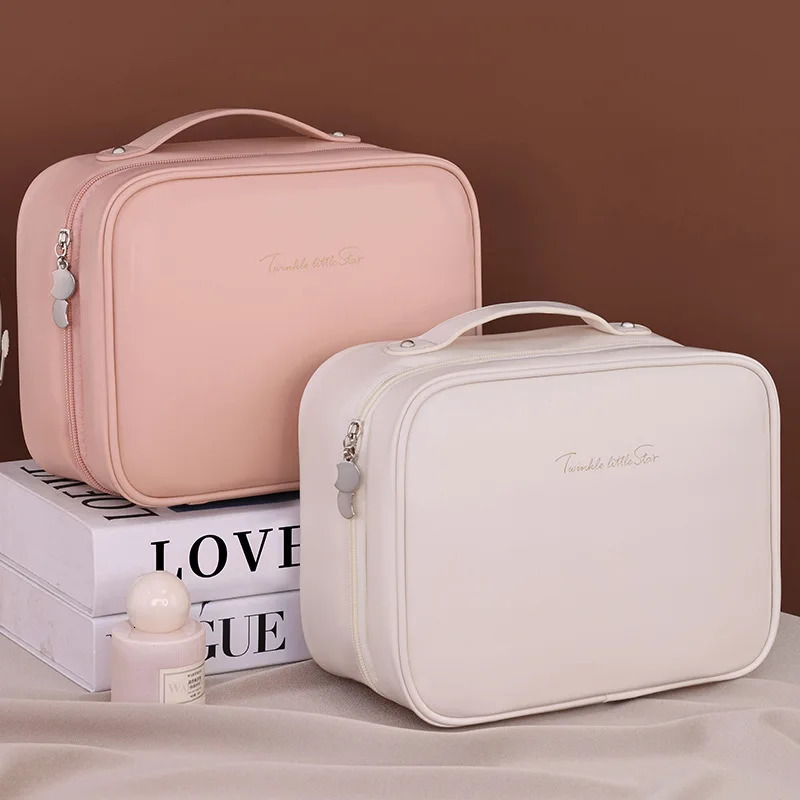 Makeup bag made of PU leather double-layer transparent cosmetic bag large capacity cosmetic organizer essential for womens travel 241008