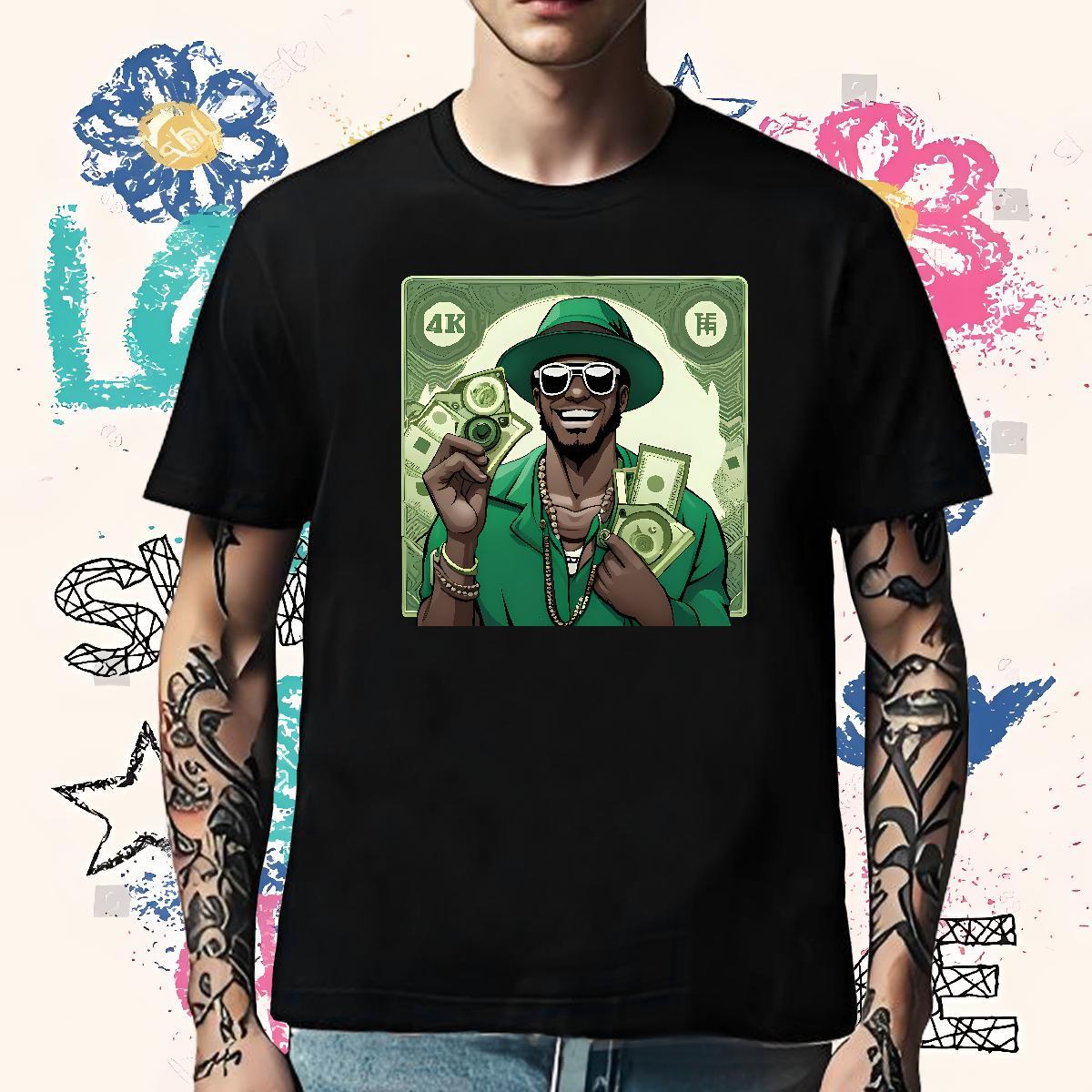 High Quality T Shirts Men 230g 100% Cotton money Street Casual Customized Print Round Neck Short Sleeve Tshirts 2024 Designer Polos