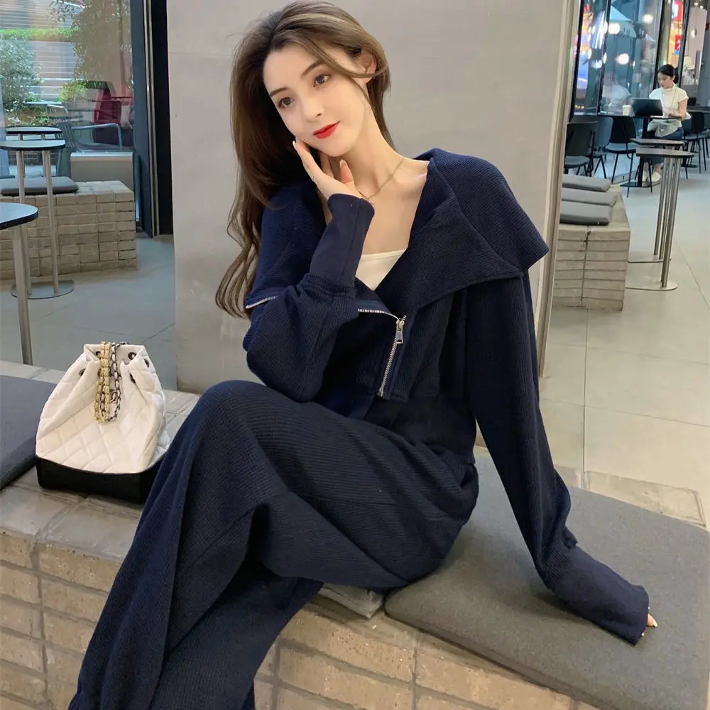 Womens casual sportswear autumn fashion n niche Western style ultrathin Trouser twopiece set 241007