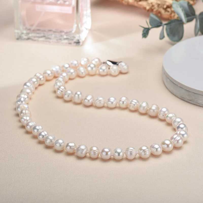 New Hot Real White Freshwater Cultured Pearl Necklaces for Women Girl Gift 925 Sterling Silver Womens Baroque Pearl NecklaceX241009
