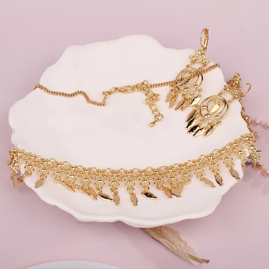 Zinc Alloy Plated Gold Tassels Necklace Set for Women Arabic Middle East Wedding Jewelry Set Afghanistan Jewelry Gift 241007
