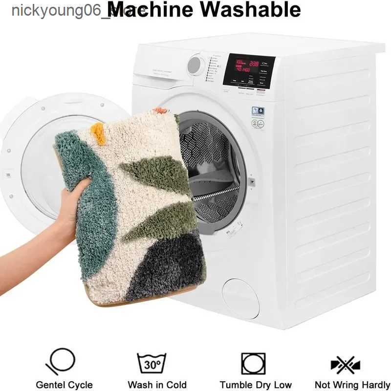 Non-Slip Bath Mats Abstract Leaves Big Bath Mat Non-Slip Bath Mat Rug Boho Plant Art Boho Bathroom Rug Soft Microfiber Dirt Resistant Floor Mats L2409