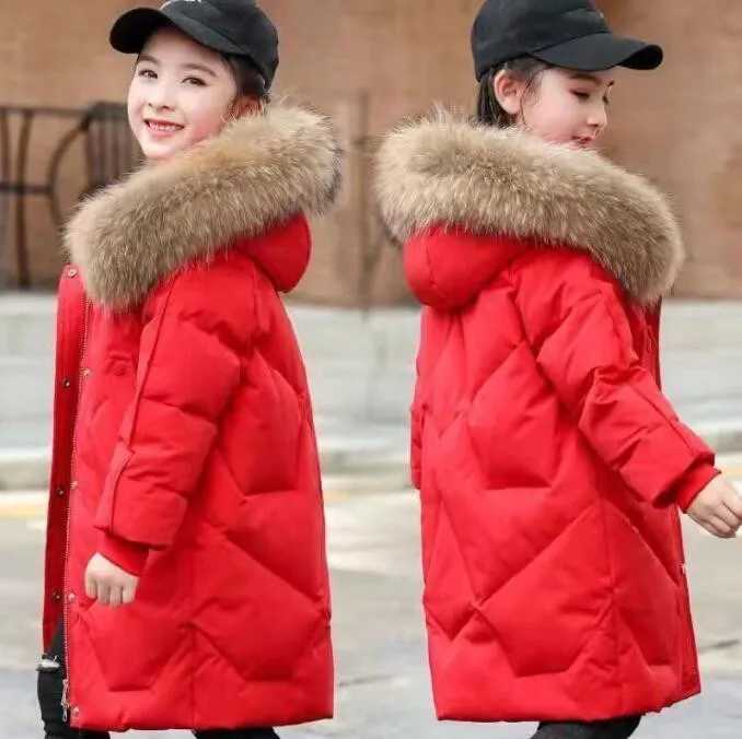 Down Coat Teen Winter Fashion Girl Jacket Warm Fur Necklace Princess Coat Solid Color Hooded Zipper Coat Christmas Clothing H241010