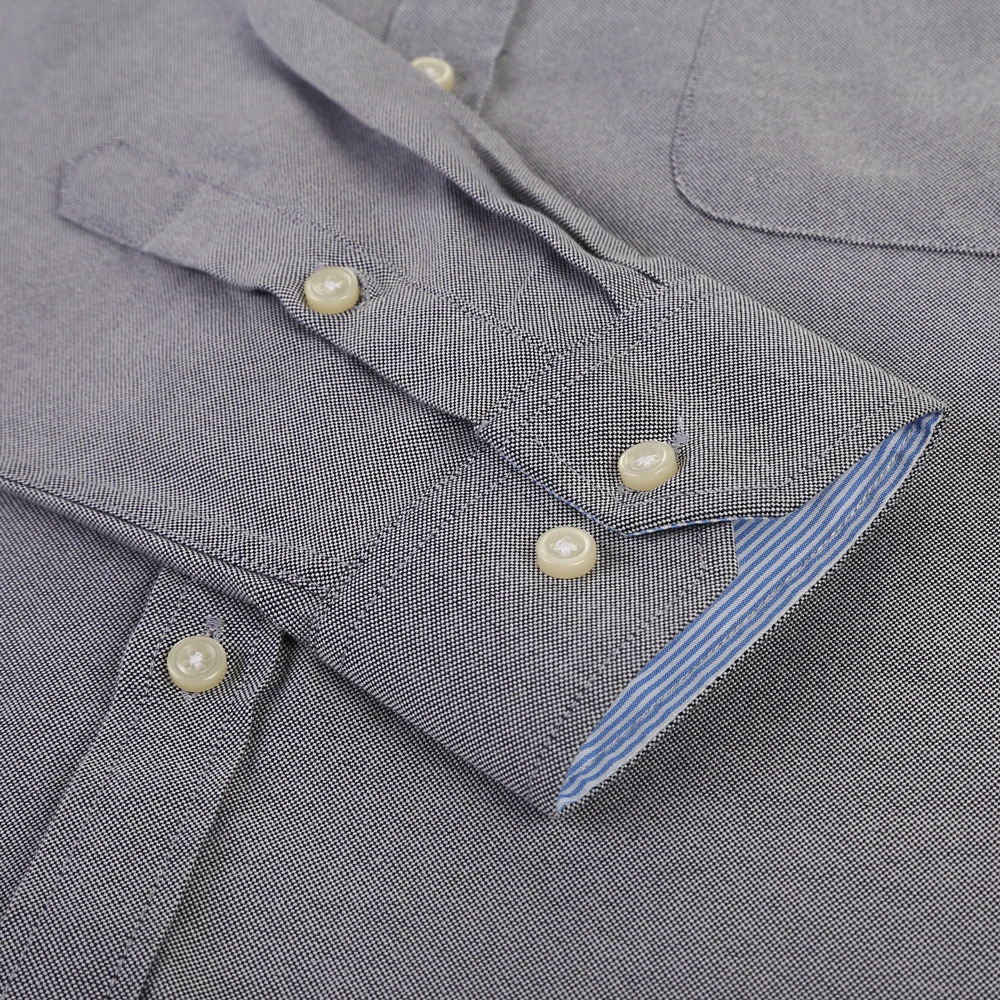 Mens Fashion Long Sleeve Solid Oxford Shirt Single Patch Pocket Simple Casual Standard-fit Button-down Collar Shirts 241010