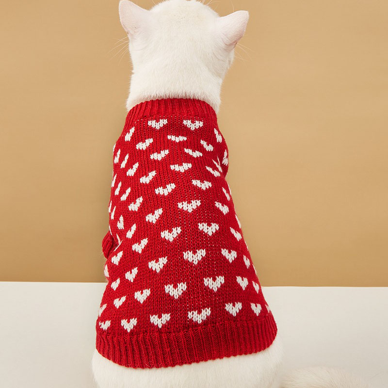 Dog Knitted Sweater Heart Puppy Sweater Warm Soft Pet Holiday Clothes for Small Cats and Dogs