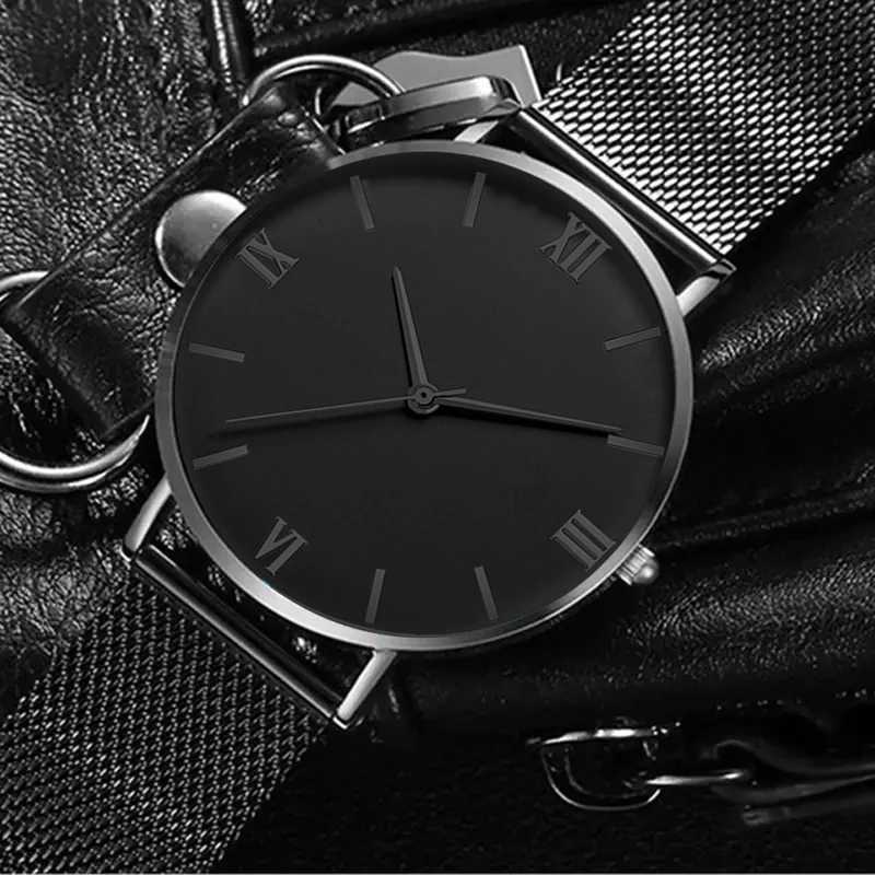 2Pcs Fashion Mens Watch Business Simple Stainless Steel Mesh Belt Quartz Watch with Dumbbell Bead String Bracelet SetX241010