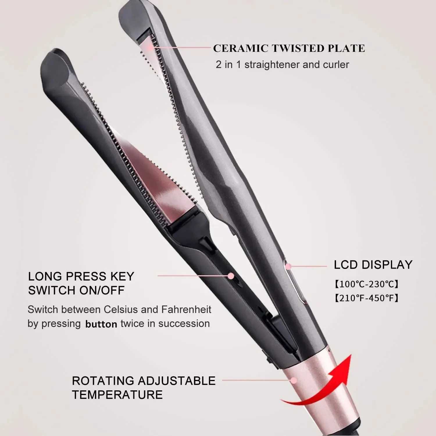 2 In 1 Twisted Hair Straightener and Curler Professional Flat Iron 3D Concave And Convex Titanium Plate Ionic Curling IronXJ241010