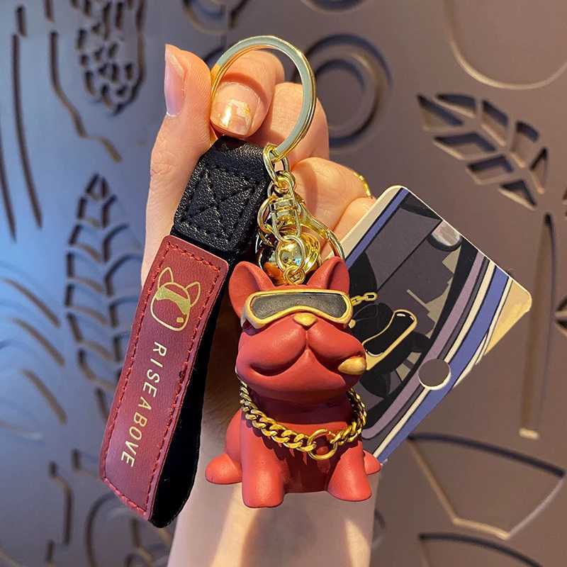 Keychains Lanyards Cute Dog Bulldog Keychain Bag Pendant Resin Battle French Keychain Colorful Car Anime Keychain Female Pavilion Jewelry Gift J241010