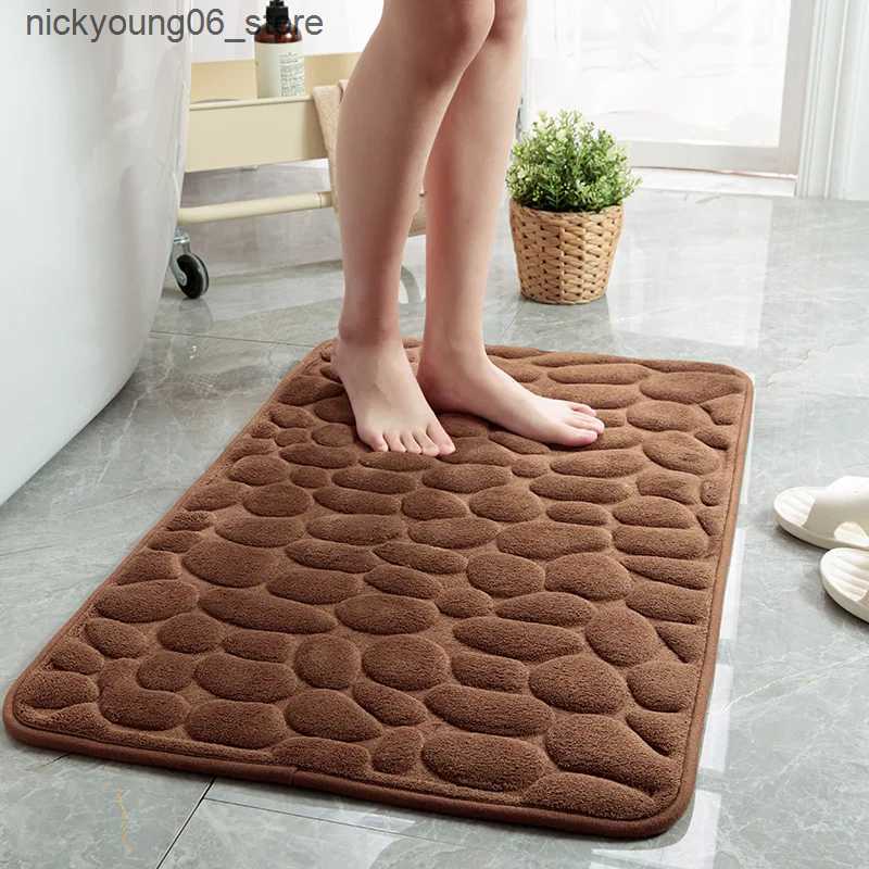 Non-Slip Bath Mats Cobblestone Emed Bathroom Bath Mat Coral Fleece Non-slip Carpet In Bathtub Floor Rug Shower Room Doormat Memory Foam Pad L240910
