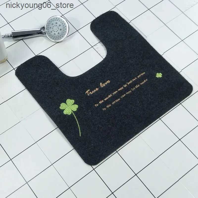Non-Slip Bath Mats Anti-slip U Shaped Toilet Rugs Foot Pad 50*50cm Bathroom Bath Mat Washable Toilet Carpet WC Mat Shower Room Floor Rug Mat 1pc L2409