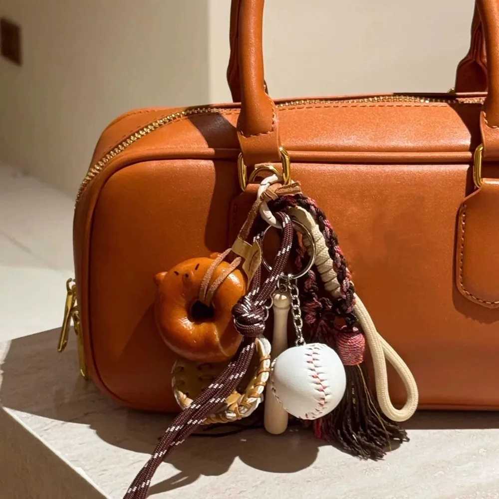 Keychains Lanyards New fashion keychain with baseball decoration sports style bag pendant woven rope decorative original design components H241010