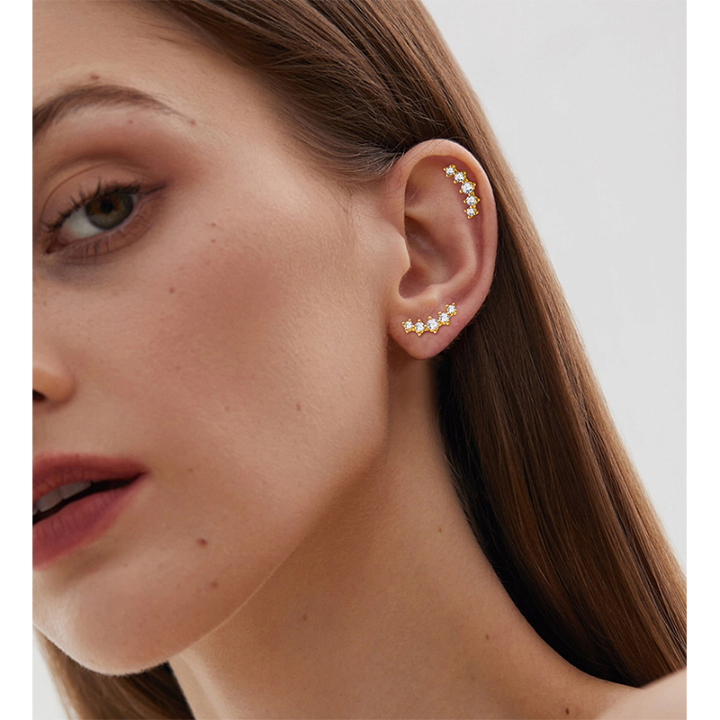 TUPMI 20G Cartilage Earrings for Women 14K Gold Stainless Steel Flat Back Cartilage Stud Earrings for Sensitive Ear Leaf Opal CZ Handmade Helix