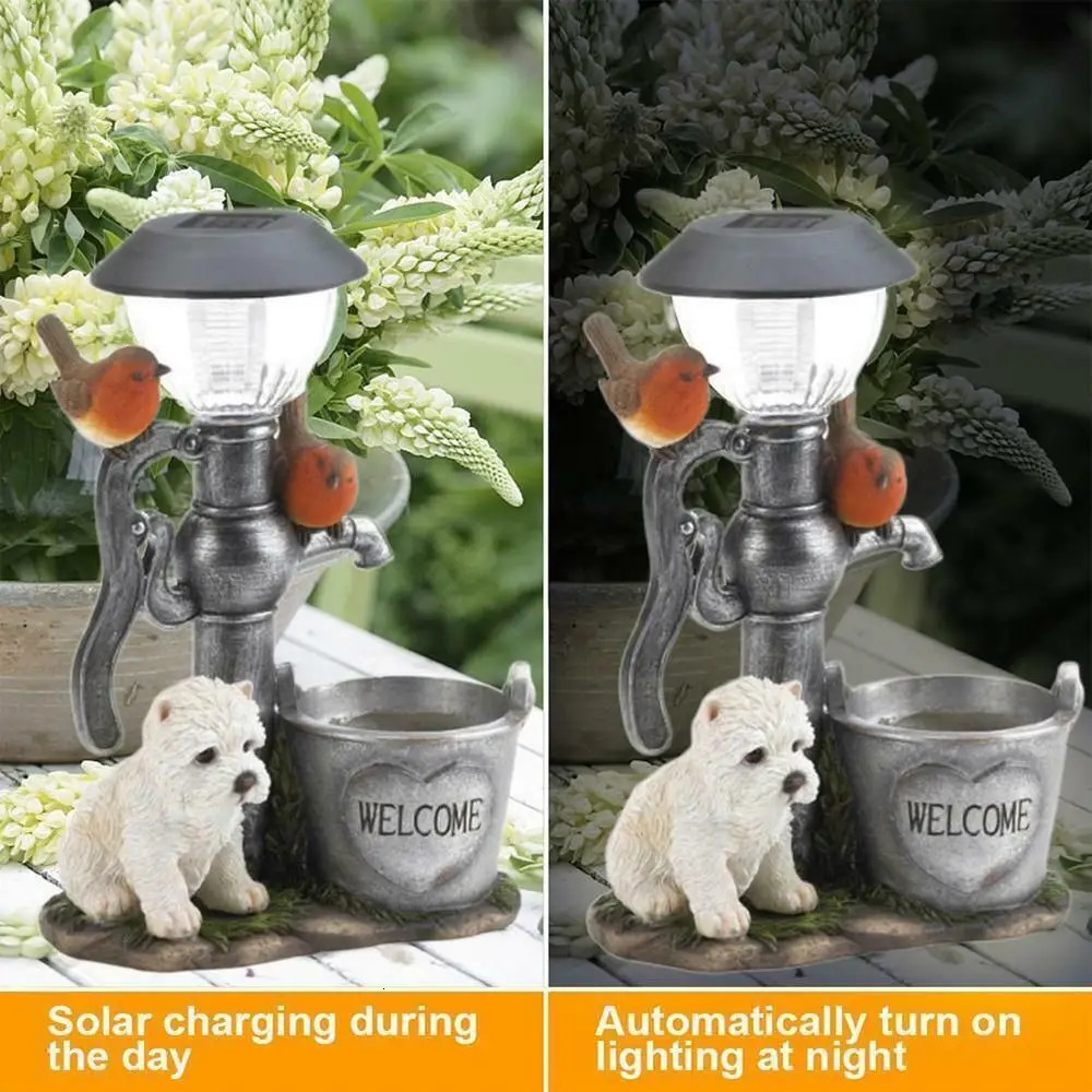 Handmade Lawn Light Artificial Squirrel Statue Decoration Cat Sculpture Solar Garden Animal Statue Animal Light Decoration 241008