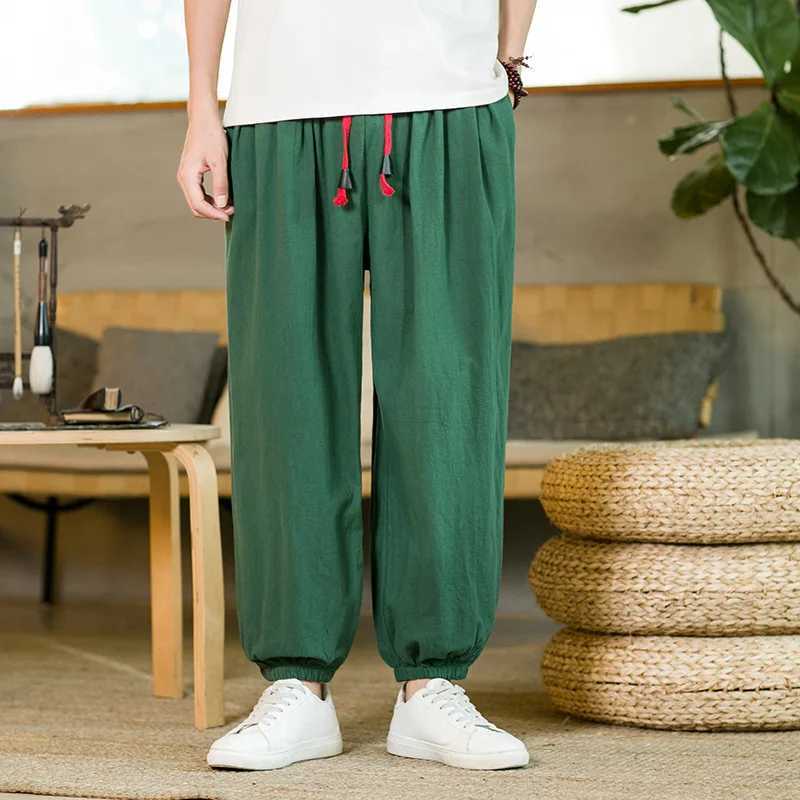 New mens harem pants loose Chinese style pure cotton solid color sports pants for runners high-quality casual Trousers pantalones hombre W241009