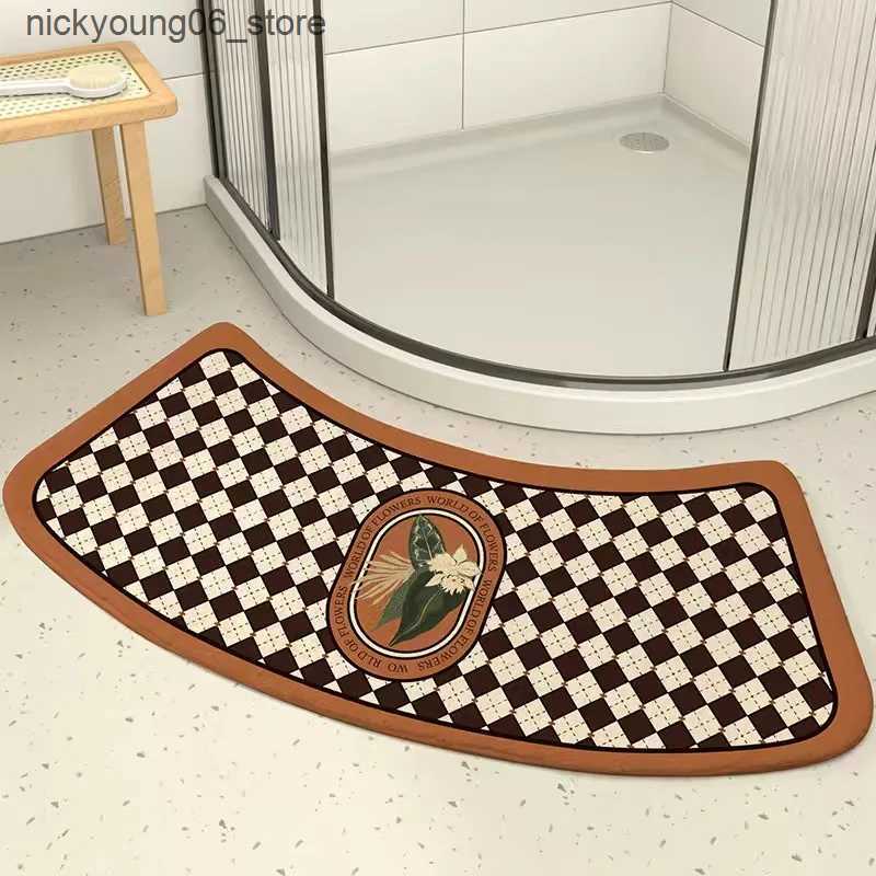 Non-Slip Bath Mats Arc-shaped Bath Mats Non-slip Bathroom Mat Fans Shaped Rug Quick-drying Absorbent Floor Rug Shower Room Plush Door Step Foot Pad L2