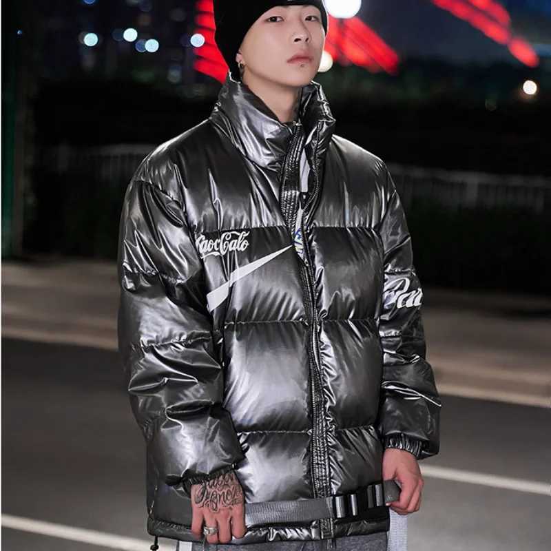 Men's Down Parkas Smooth down jacket Pu mens 2024 winter new thick solid color casual wear loose plus size Kp warm white duck down jacket Y241009