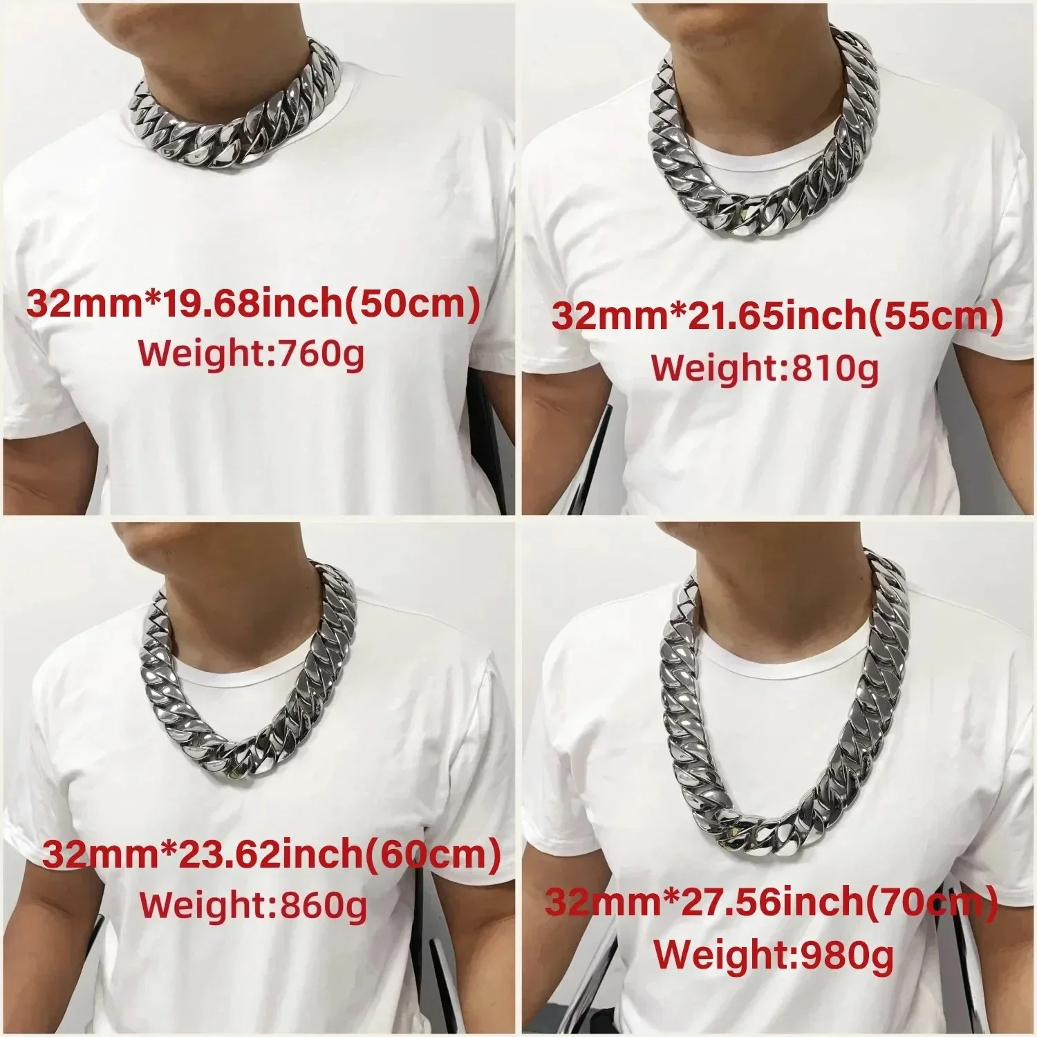 European and American 32mm wide and thick Cuban chain stainless steel bracelet necklace mens and womens gold color jewelry 240930