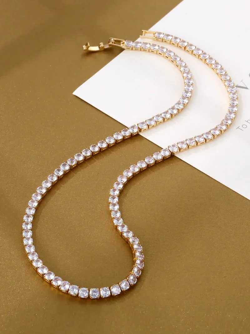 Trendy 4mm Lab Diamond Necklace White Gold Filled Party Wedding Necklaces For Women Bridal Tennis Chocker Jewelry GiftX241010